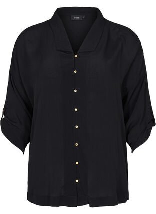 Viskosskjorta med 3/4 ärmar, Black, Packshot image number 0