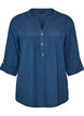 Blus i bomullsmuslin med broderie anglaise, Bl&aring;, Packshot image number 0