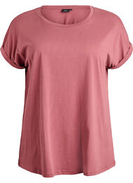 Kort&auml;rmad t-shirt i bomullsblandning, Rosa