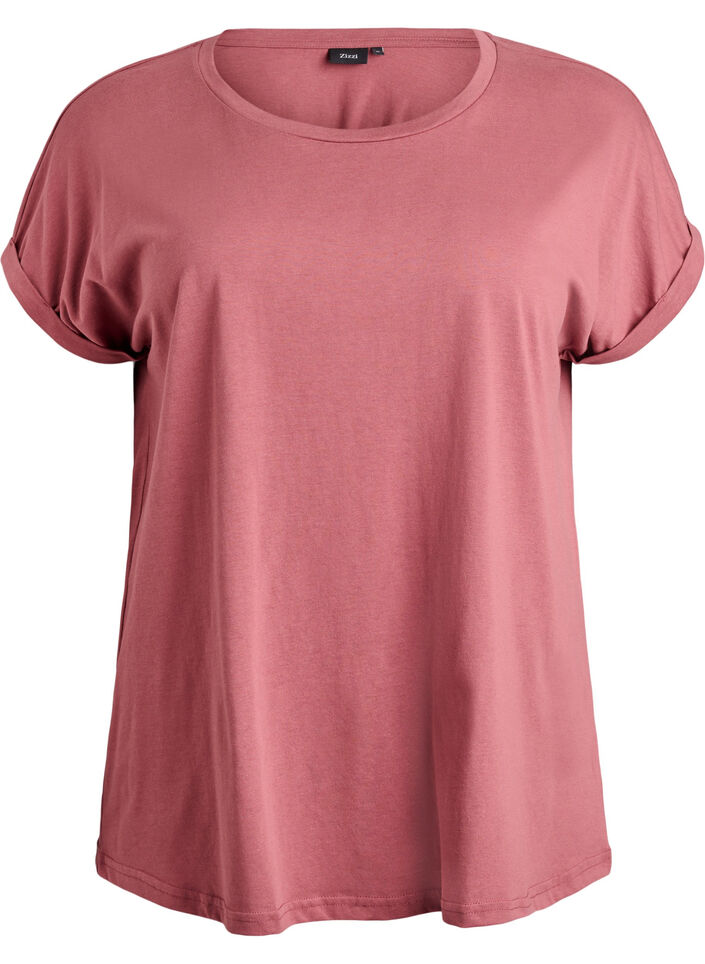 Kort&auml;rmad t-shirt i bomullsblandning, Rosa, Packshot image number 0
