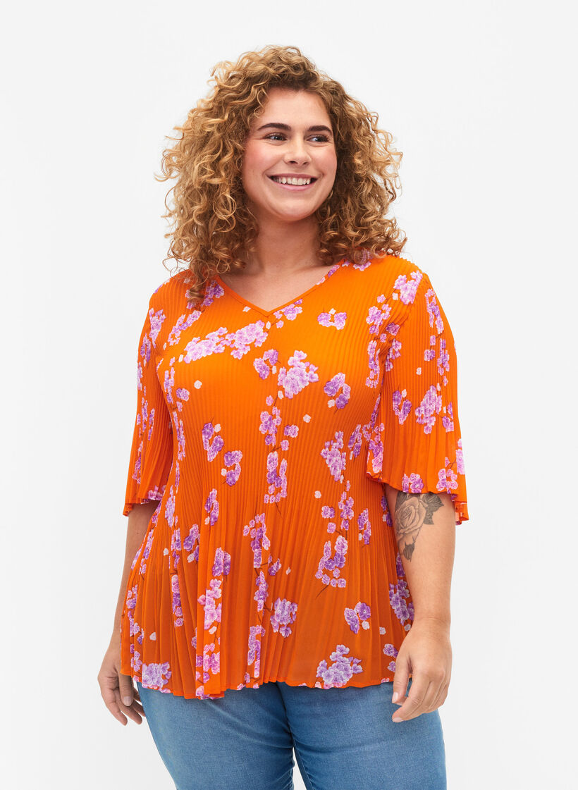 Blommig plisserad blus, Exuberance Flower, Model image number 0