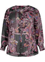 Skjorta med v-ringning och mönster, Black/Brown Paisley