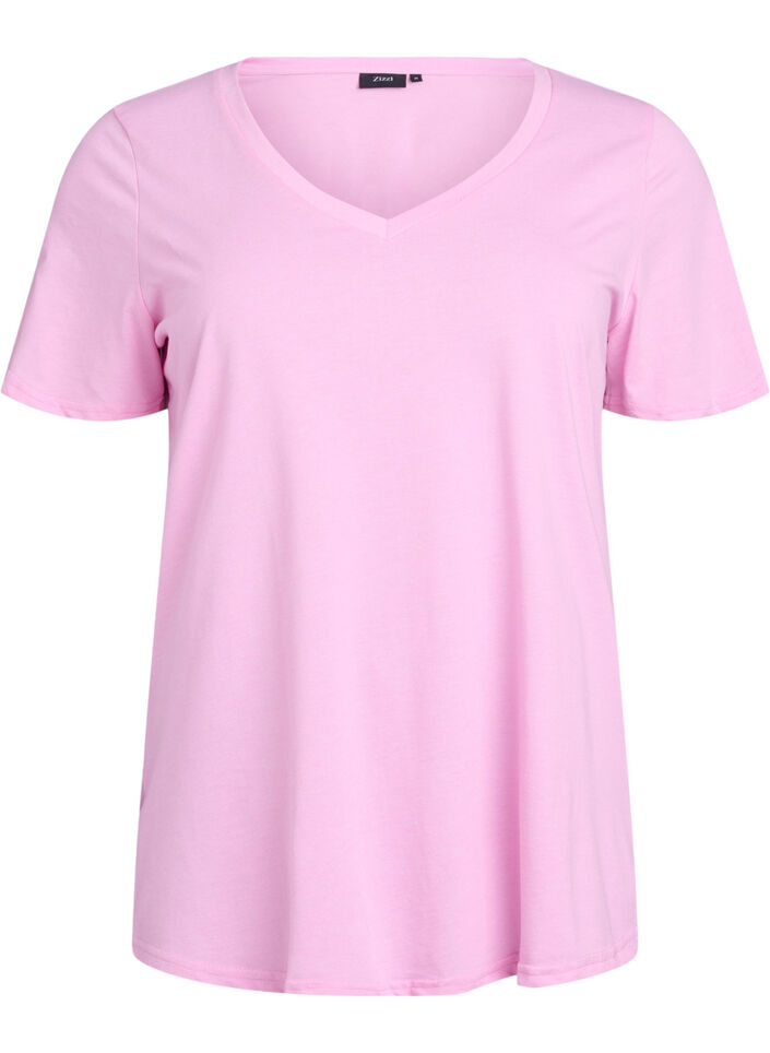 Kort&auml;rmad t-shirt med v-hals, Rosa, Packshot image number 0
