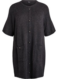Kort stickad klänning med korta ärmar och klotknappar, Grå