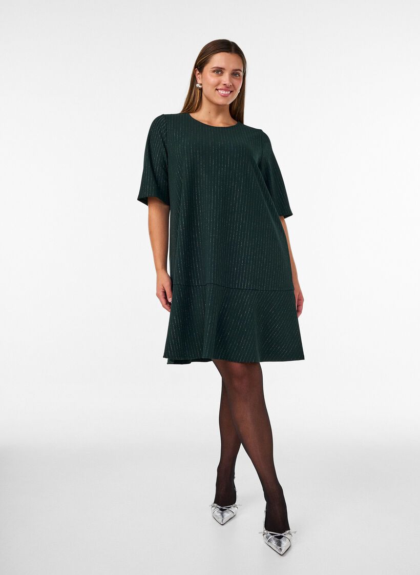 Kort A-linjeformad kl&auml;nning med glittriga r&auml;nder, Gr&ouml;n, Model image number 1