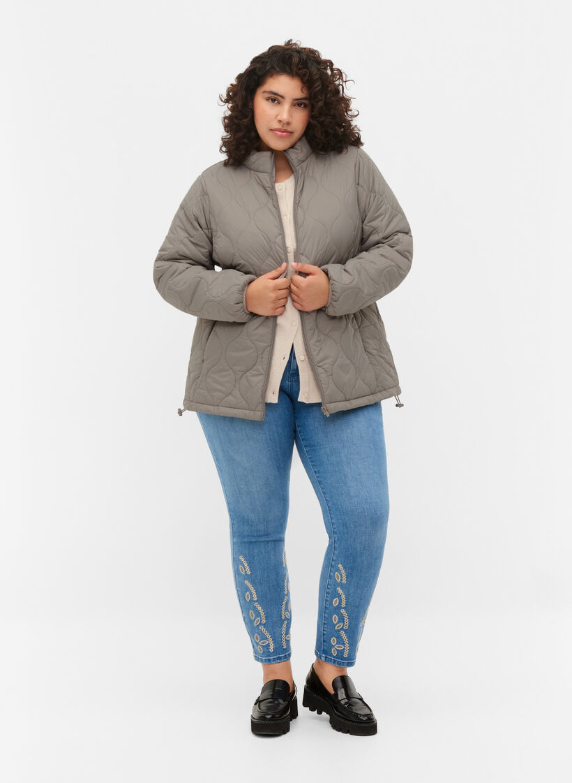 Quiltad jacka med dragkedja och fickor, Moon Rock, Model image number 2