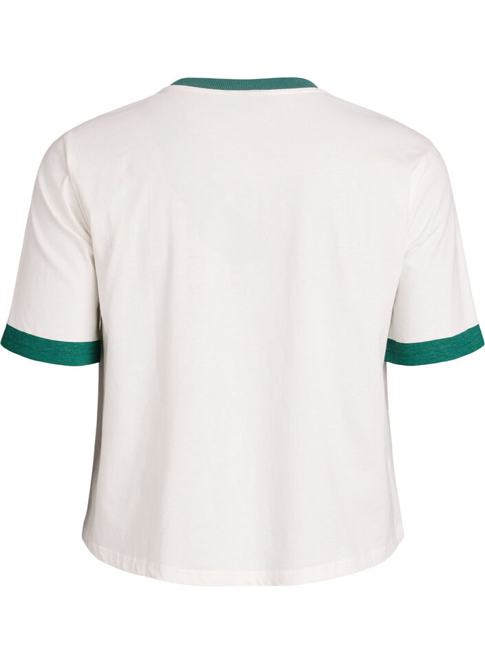 T-shirt i bomull med texttryck och boxig passform, Vit, Packshot image number 1