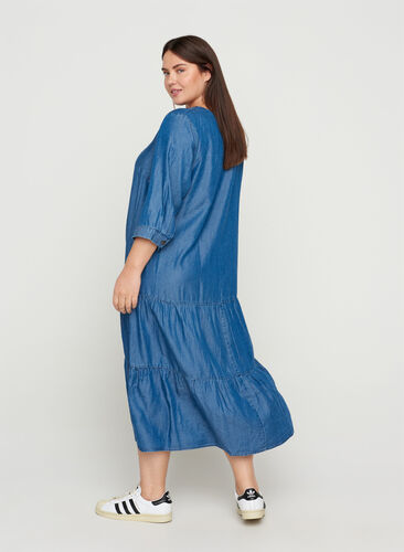 Midiklänning med knappar och 3/4 ärmar, Blue denim, Model image number 1
