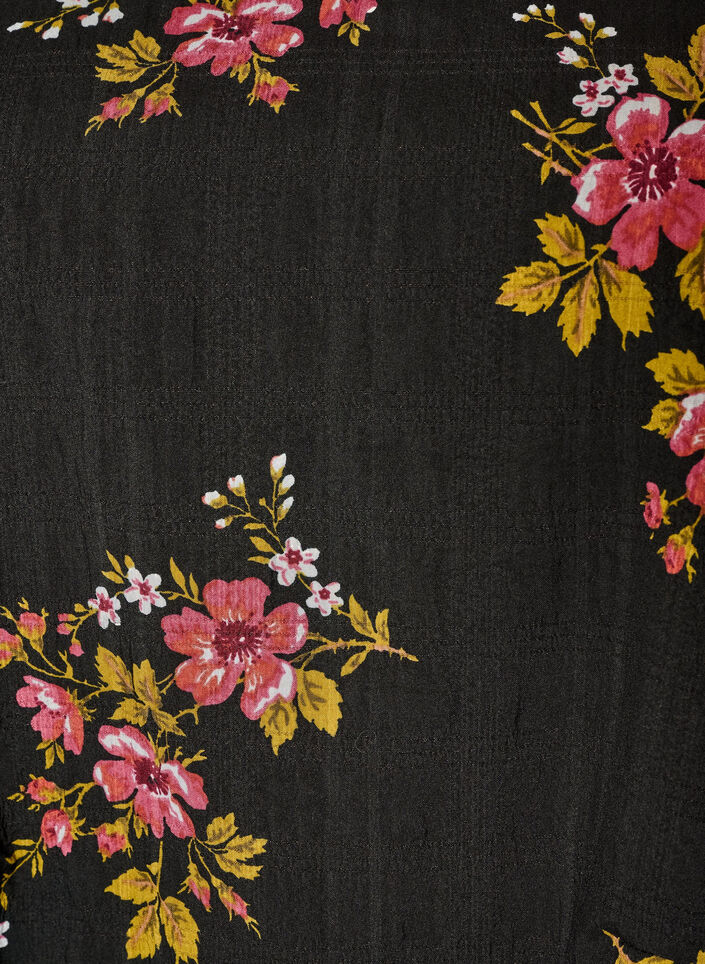 L&aring;ng&auml;rmad blus med blomm&ouml;nster, Svart, Packshot image number 2