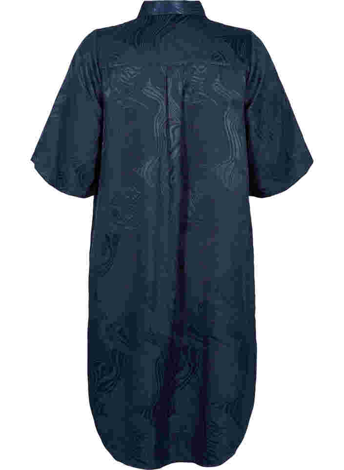 Lång skjortklänning med ton-i-ton-mönster, Night Sky, Packshot image number 1