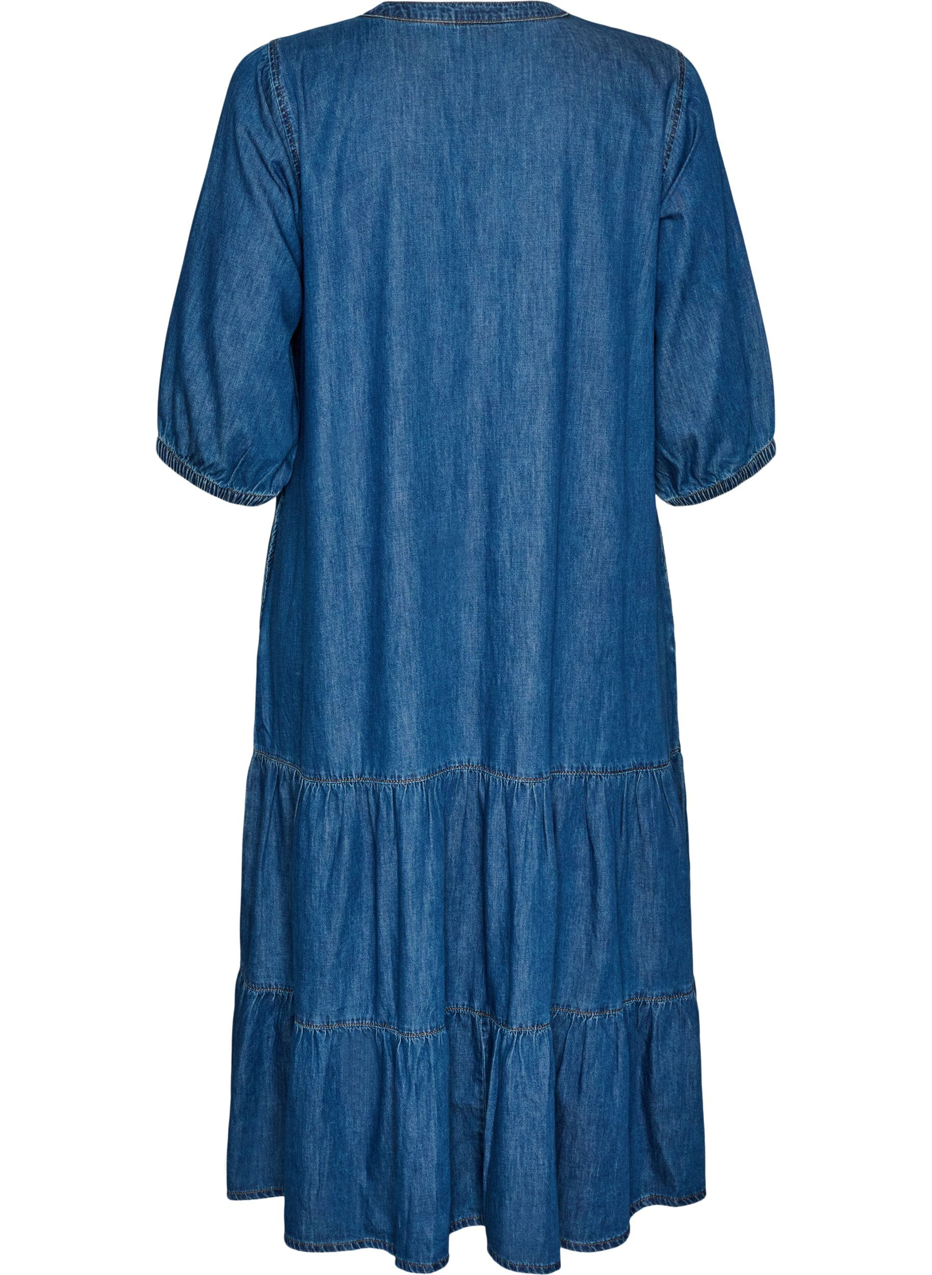 ZizziMaxikl&auml;nning i denim med volangv&aring;der, Bl&aring;, Packshot image number 1