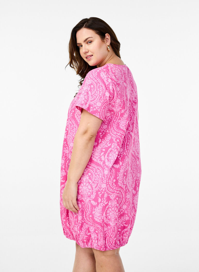 Kort&auml;rmad bomullskl&auml;nning med tryck, Rosa, Model image number 2