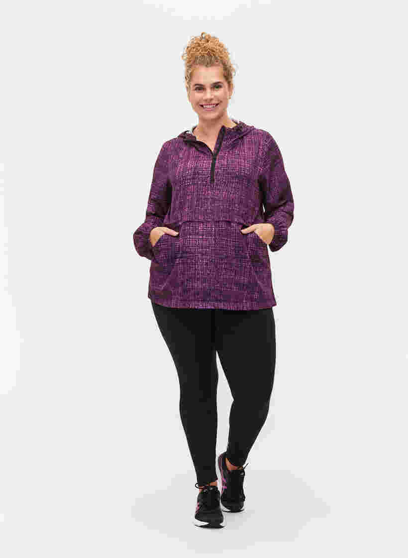 Sportanorak med dragkedja och fickor, Square Purple Print, Model image number 2