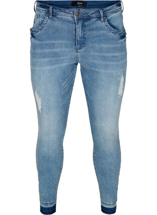 Super slim Amy Jeans med slits, Blue denim, Packshot image number 0