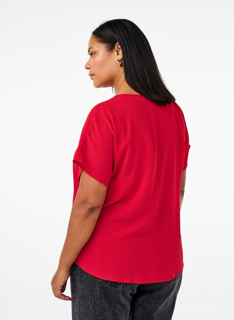 Blus med korta &auml;rmar och rund halsringning, R&ouml;d, Model image number 2