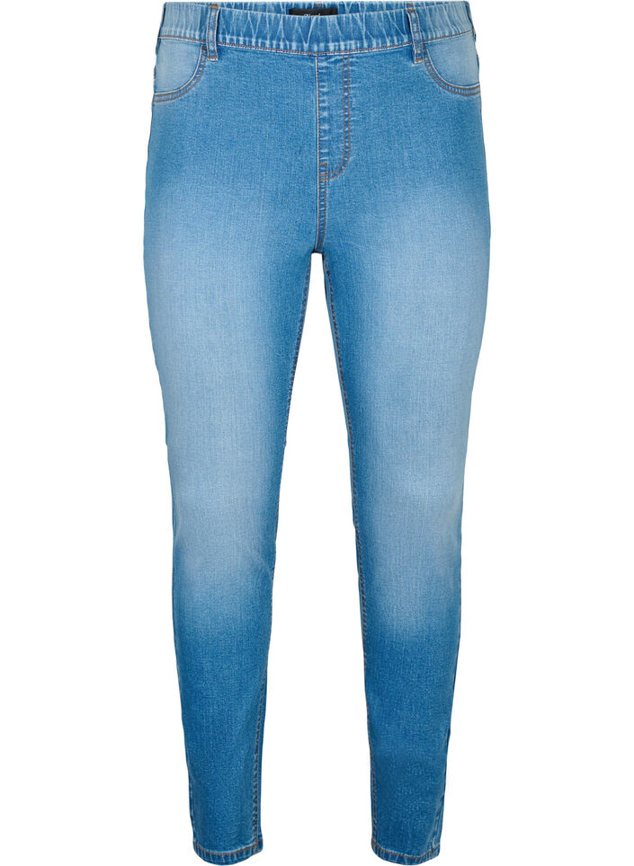 Jeggings med bakfickor, Blue denim, Packshot image number 0