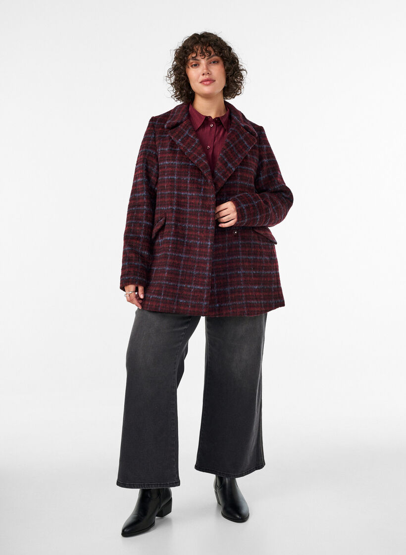 Rutig jacka med fickor, R&ouml;d, Model image number 3