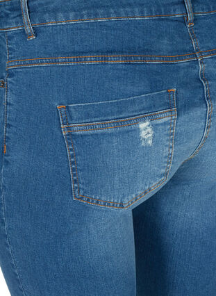 Denimshorts med fickor och rå kant, Blue denim, Packshot image number 3