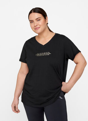 Tränings-t-shirt i bomull med tryck, Black Inspired, Model image number 0
