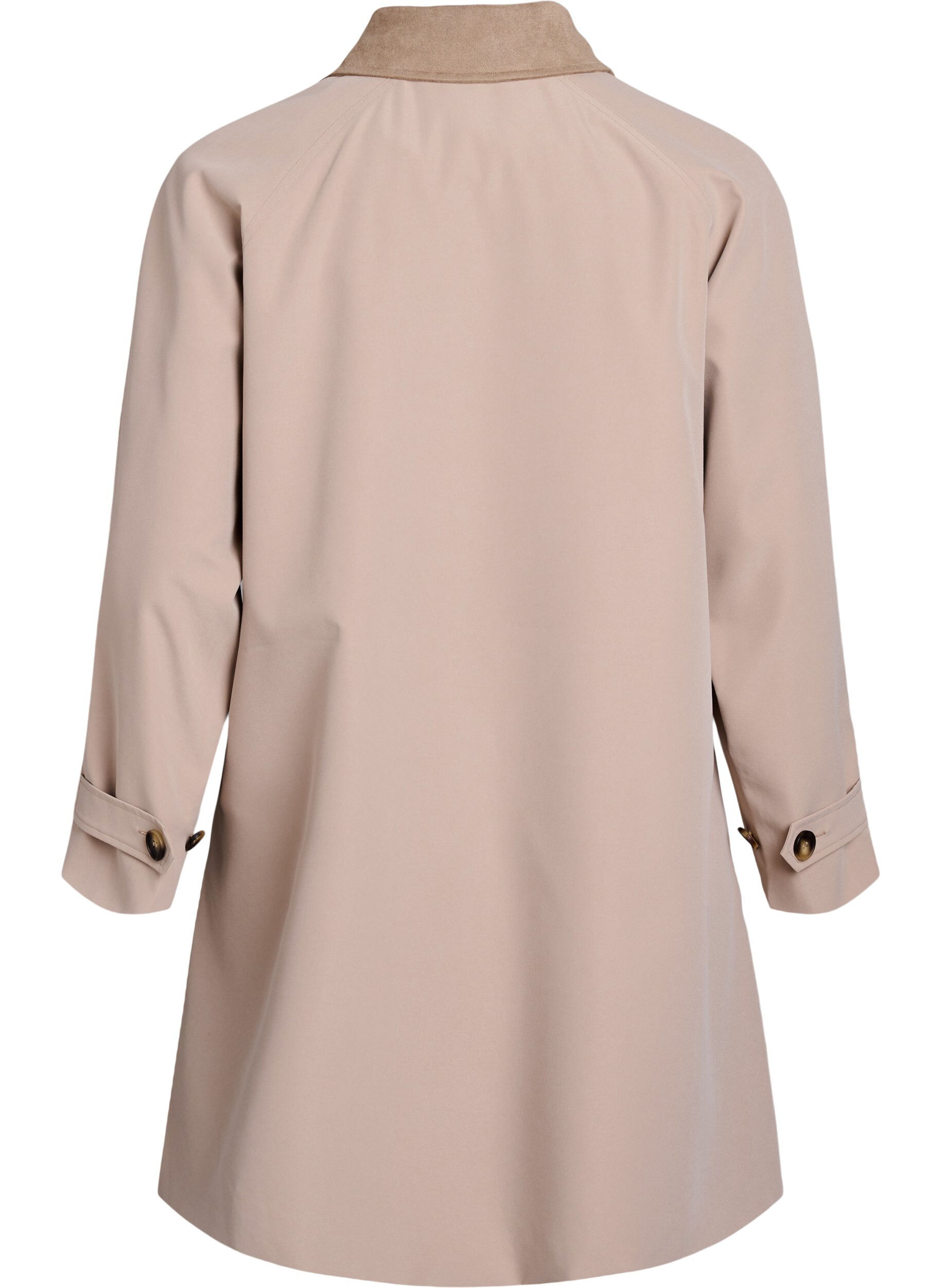 Zizzi V&aring;rjacka med krage i mockaimitation och dold kn&auml;ppning, Beige, Packshot image number 1