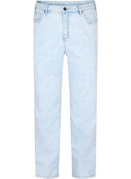 Ankellånga Millie mom jeans med tryck, Light blue denim, Packshot