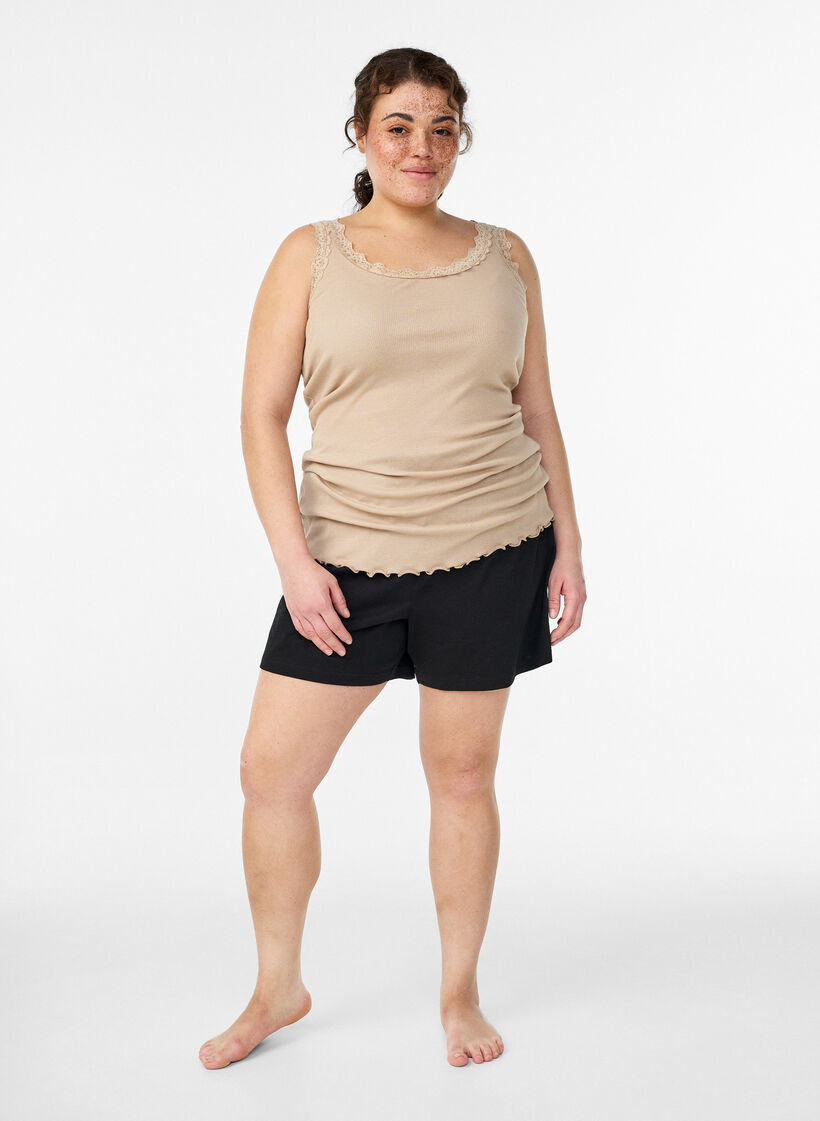 Topp med spetskant, Beige, Model image number 1