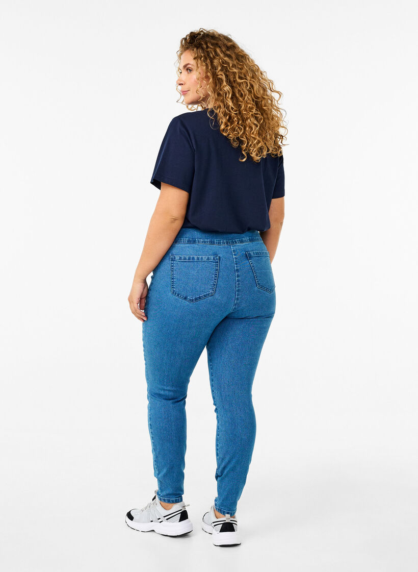 Stretchiga jeggings med hög midja, Light Blue, Model image number 1