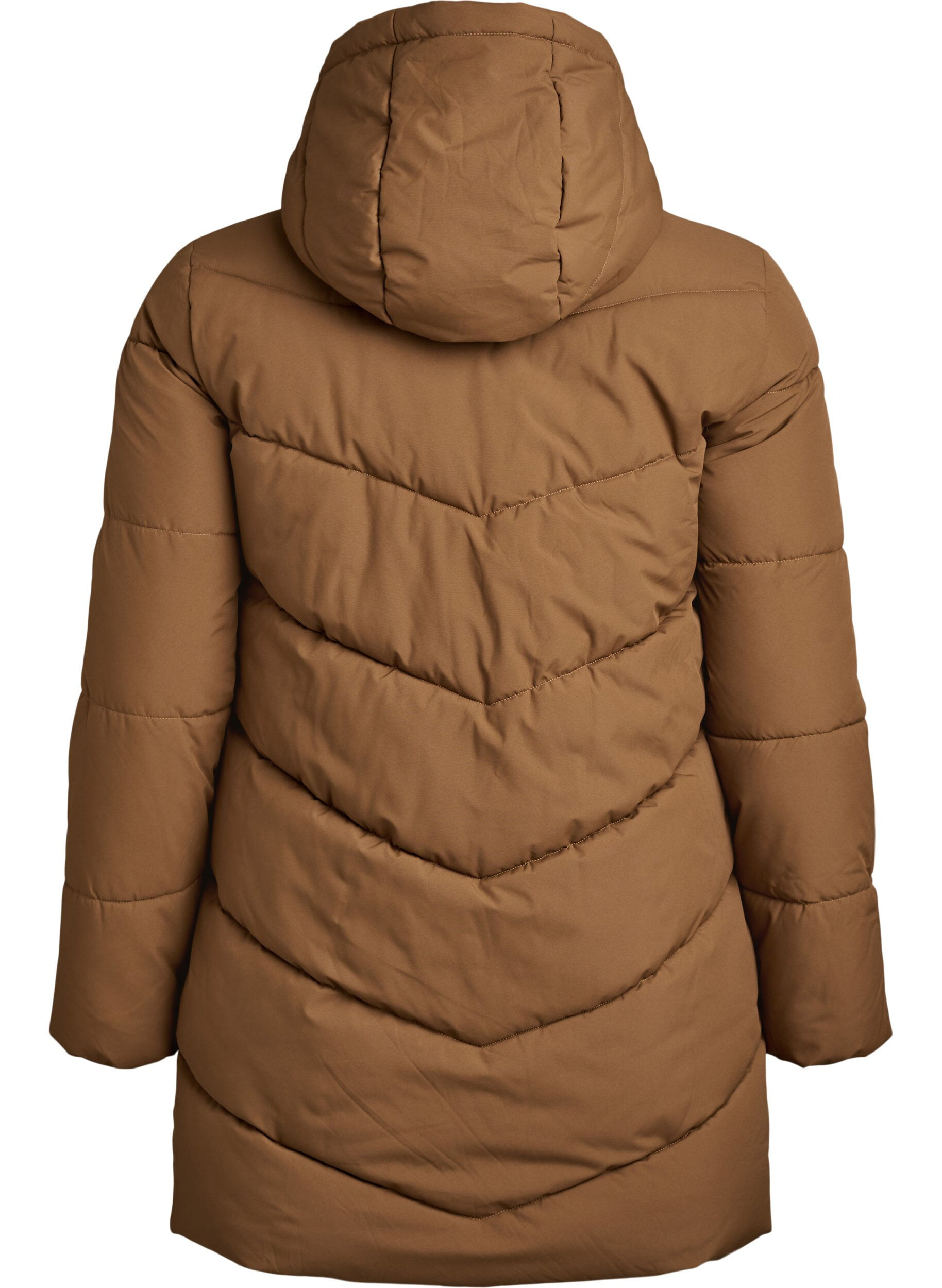 ZizziHalvl&aring;ng pufferjacka med huva, Brun, Packshot image number 1