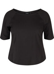 T-shirt i bomull med 2/4 ärmar, Black