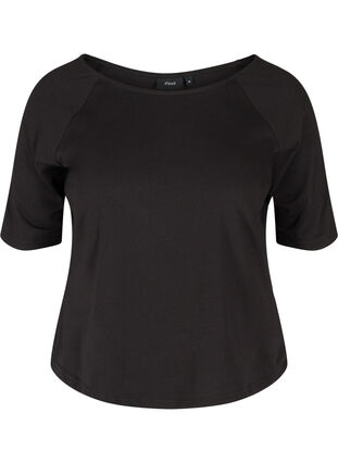 T-shirt i bomull med 2/4 ärmar, Black, Packshot image number 0