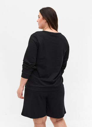 Sweatshirt i bomull med texttryck, Black, Model image number 1