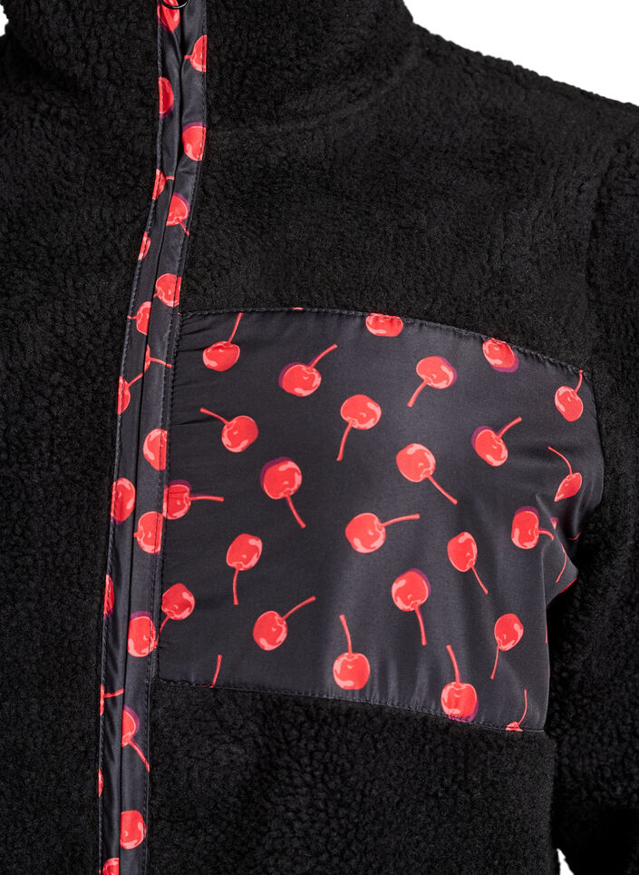 Jacka i teddyfleece med k&ouml;rsb&auml;rsdetaljer, Svart, Packshot image number 2