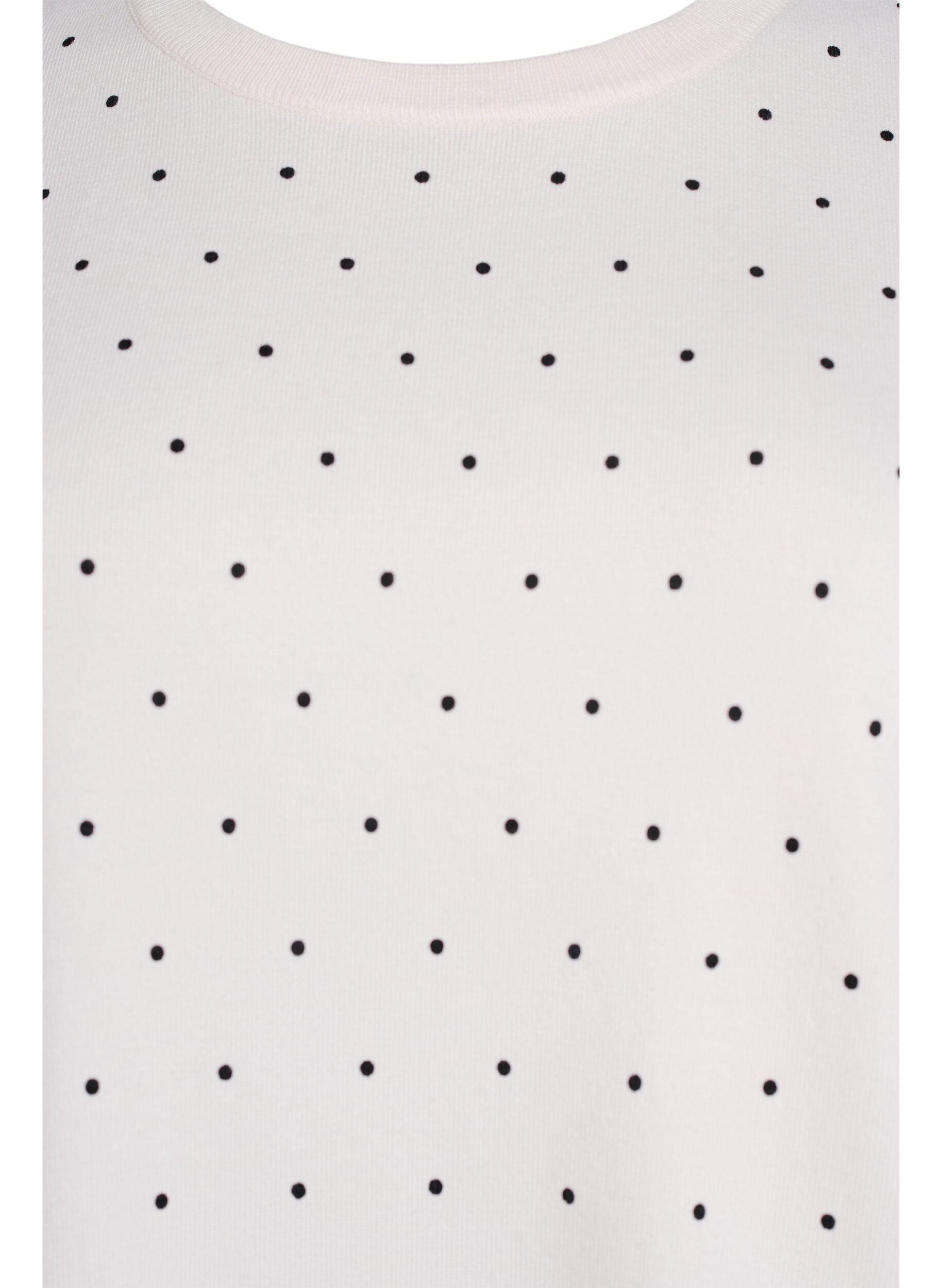 Zizzi Stickad topp med prickigt m&ouml;nster och korta &auml;rmar, Vit, Packshot image number 2