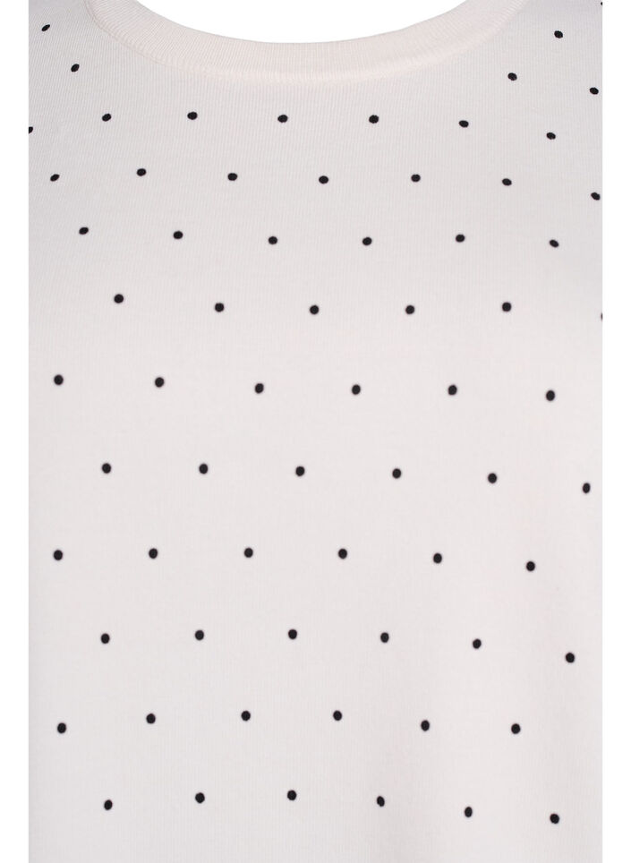 Stickad topp med prickigt m&ouml;nster och korta &auml;rmar, Vit, Packshot image number 2
