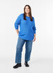 Melerad stickad blus med rund hals, Bl&aring;, Model image number 1