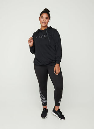 Sweatshirt med huva och print, Black, Model image number 2