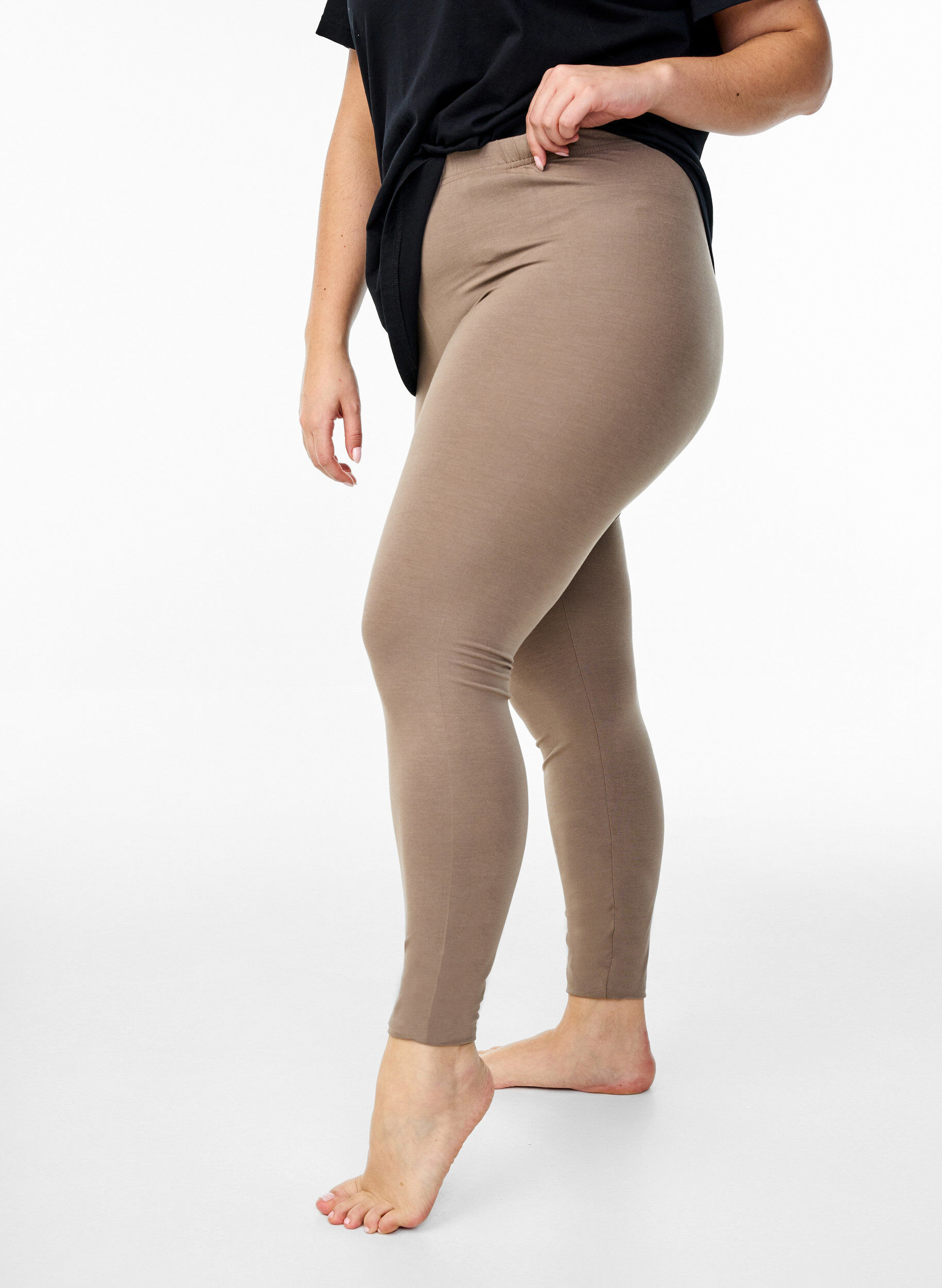 Zizzi Basic leggings i viskos, Brun, Model image number 0