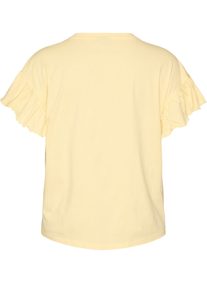 T-shirt i ekologisk bomull med volang&auml;rmar, Gul, Packshot image number 1