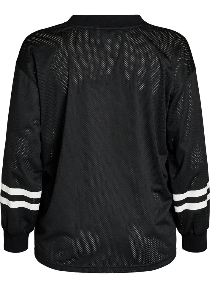 Sportig topp i mesh med texttryck, Svart, Packshot image number 1