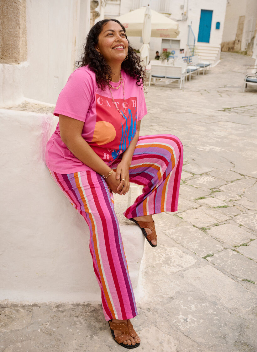 L&ouml;s byxa i viskos med r&auml;nder, Rosa, Image image number 0