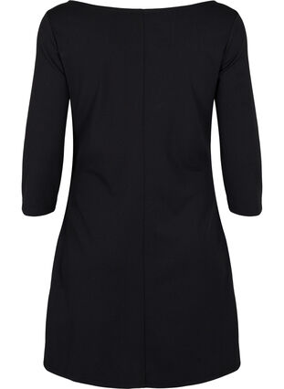 Klänning med drapering och trekvartsärmar, Black, Packshot image number 1