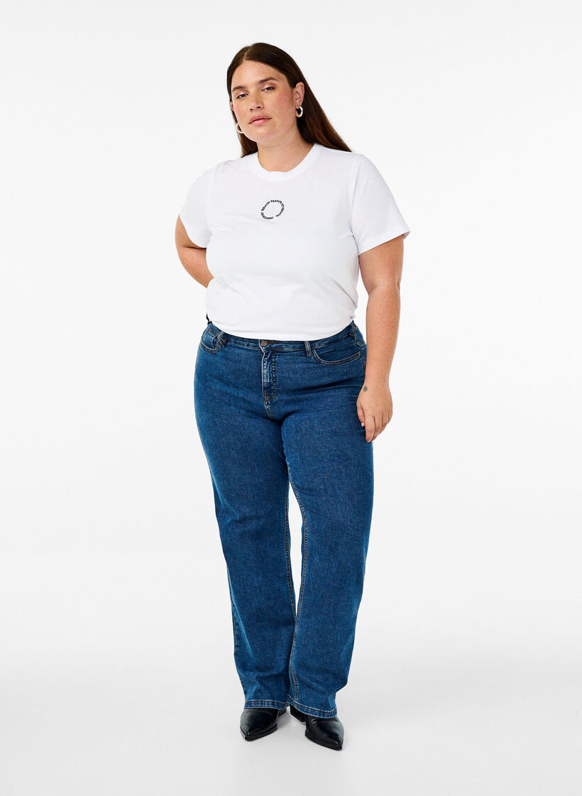 T-shirt i bomull med broderidetalje, Vit, Model image number 1