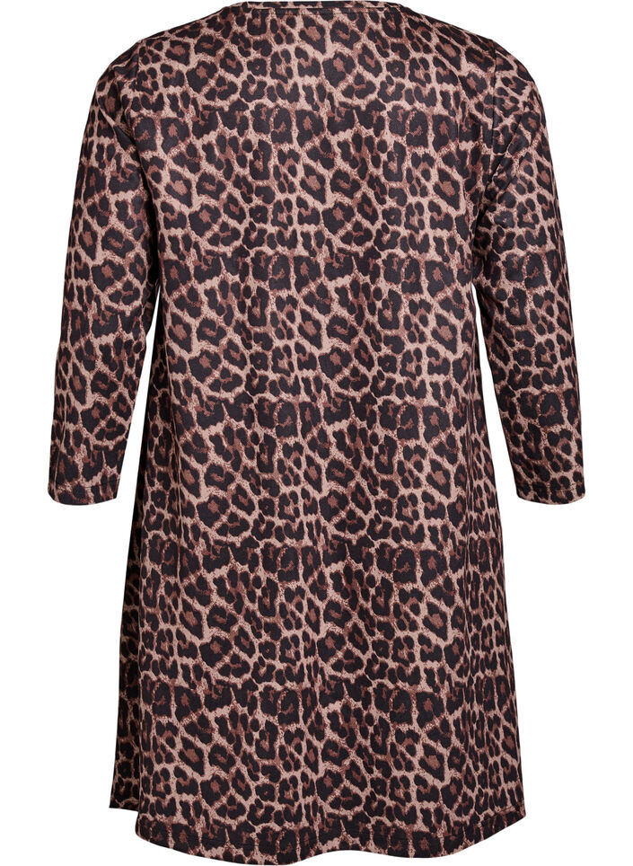 Kort a-linjeformad klänning med 7/8-ärmar, Brun, Packshot image number 1