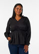 Glansig blus i viskos med peplumeffekt, Svart, Model image number 0