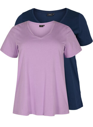 2-pack t-shirt i bomull, Paisley Purple/Navy, Packshot image number 0