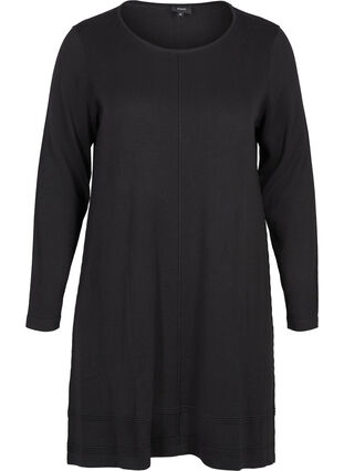 Långärmad stickad klänning med a-form, Black, Packshot image number 0