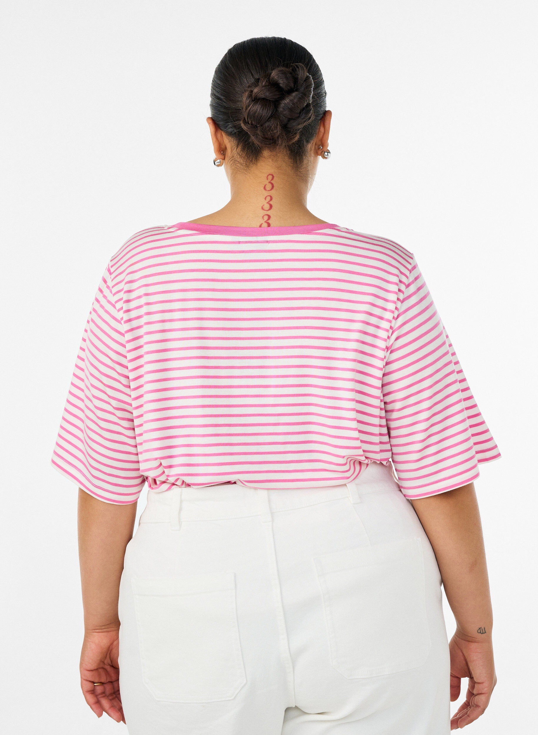 ZizziT-shirt i TENCEL&trade; Lyocell med r&auml;nder, Rosa, Model image number 2