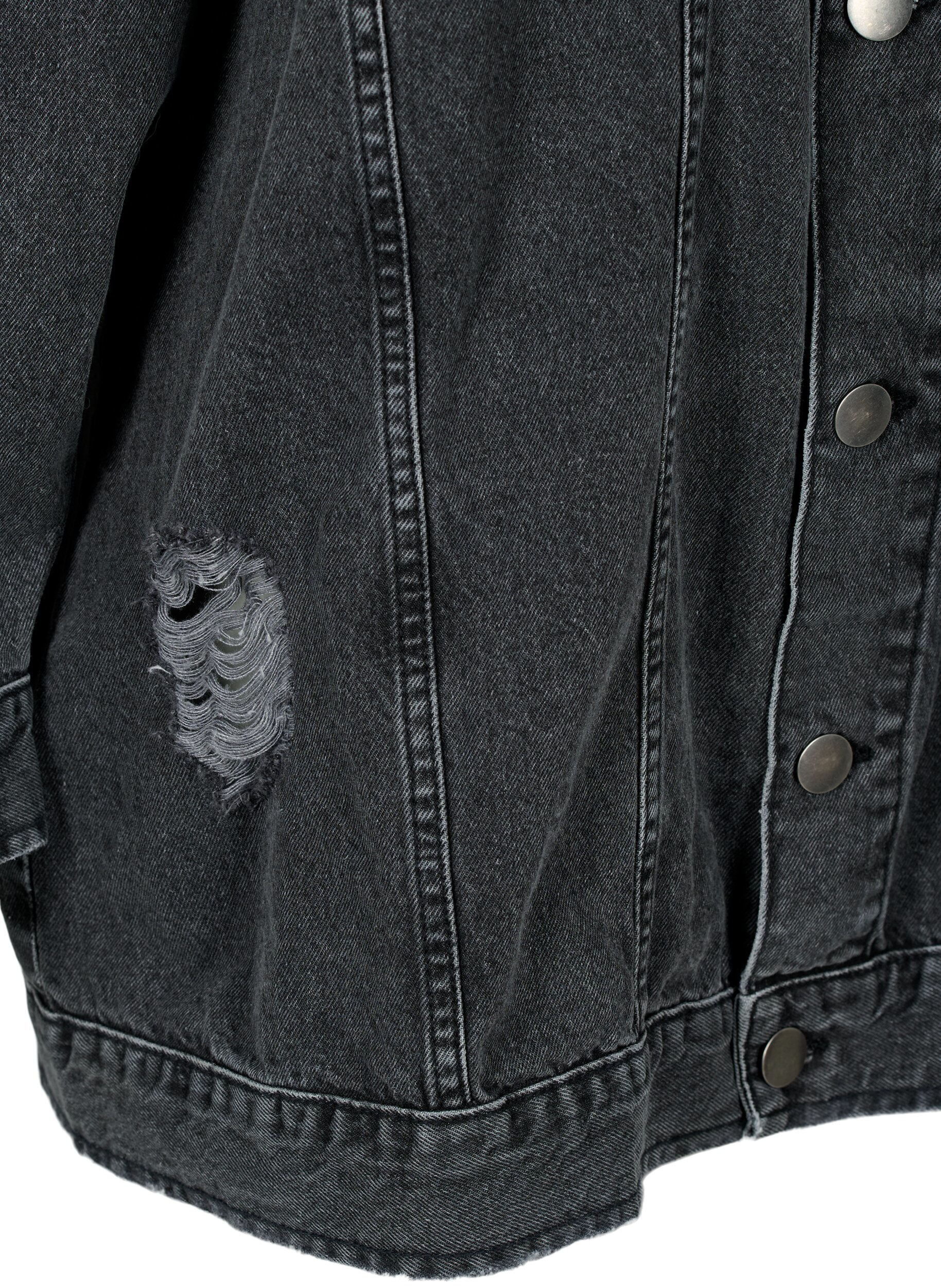 Zizzi L&ouml;st sittande jeansjacka med slitdetaljer, Dark Grey Denim, Packshot image number 3