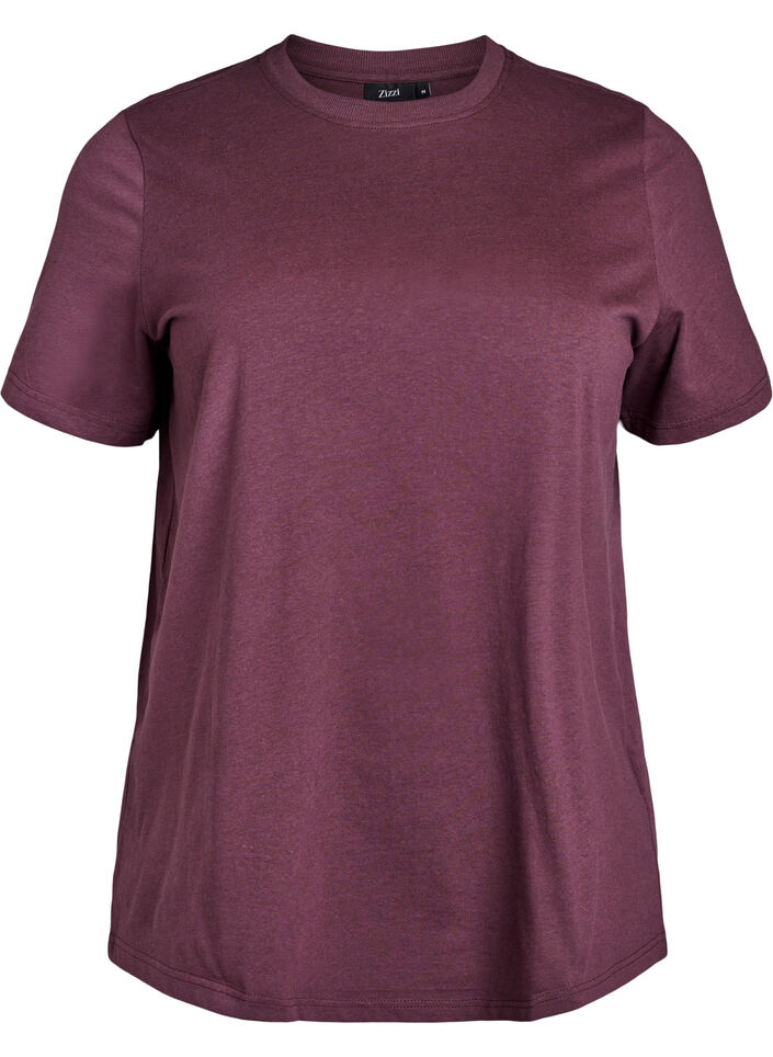 Enkel t-shirt i bomull med rund halsringning, M&ouml;rk Bordeaux, Packshot image number 0