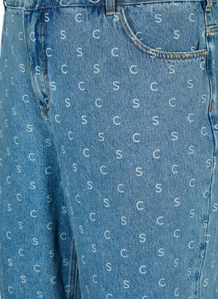 Avskurna jeans med tryck och hög midja , Blue denim, Packshot image number 2